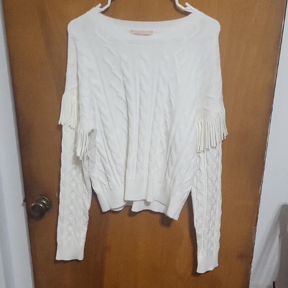 Philosophy Sweaters - Womens Fringe Cable Knit Sweater By Philosophy